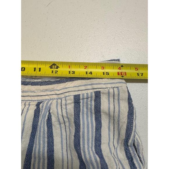 Per Se Pants Womens L Blue White Striped Linen Wide Leg Crop Coastal Summer - Picture 5 of 10